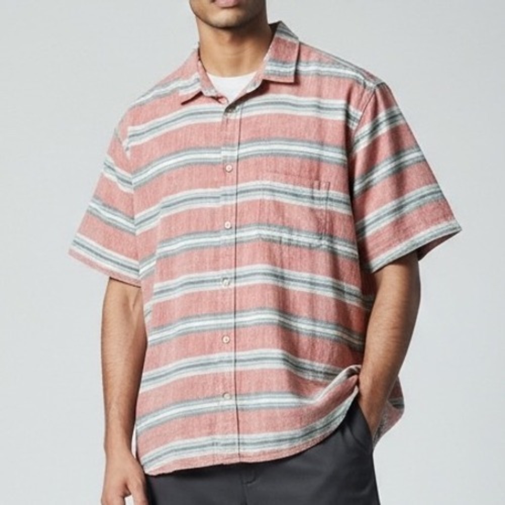 Marine Layer‎ Mens Striped Short Sleeve Button Up Shirt Casual Large